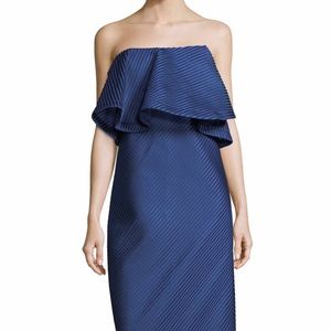 Halston Heritage flounce stripe mesh gown